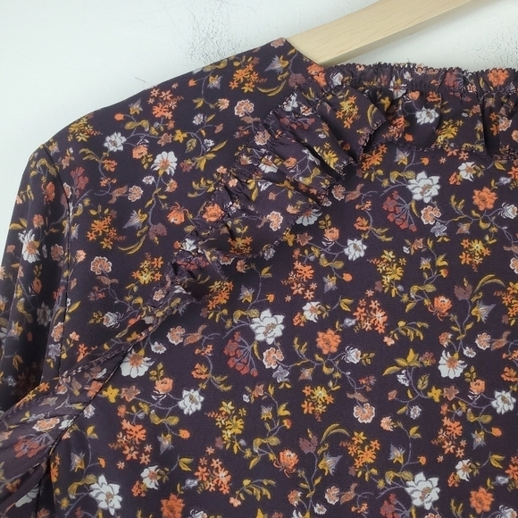 CURRENT Air Medium Ditzy Floral Ruffled Peasant Faux Wrap Dress Long Sleeves - Picture 5 of 16